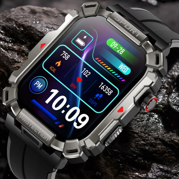 Smartwatch IP68 - Relógio Inteligente com Bluetooth Modelo Esportivo à Prova d'Água Modelo Militar Tecnológico