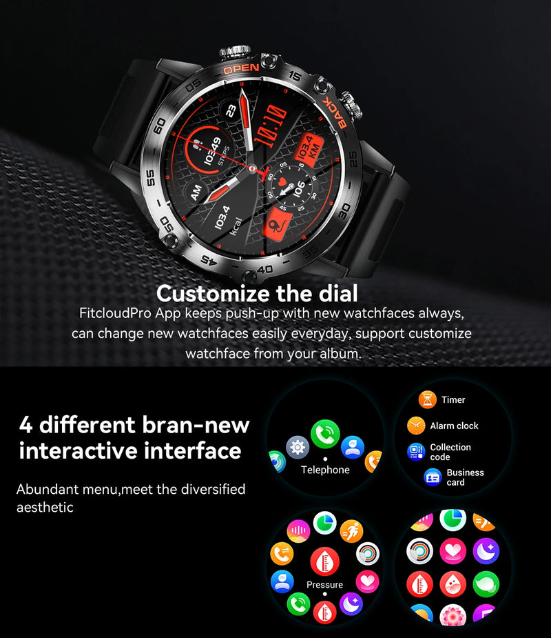 Smartwatch GX5 Pro Max Masculino em Aço Inoxidável, 2 pulseiras, Bluetooth, Monitoramento de Saúde, Esportes, Negócios, Redes Sociais, Música