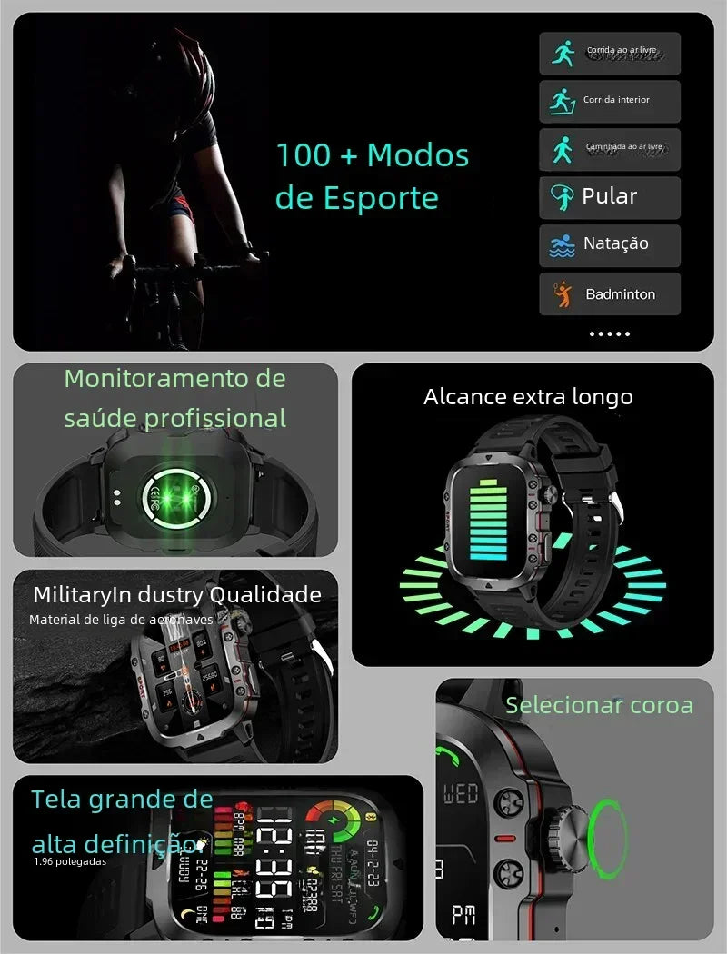 Smartwatch Relógio Inteligente IP68 5ATM Esportivo Masculino Fitness Militar *Amz*