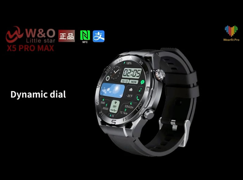 Smartwatch GX5 Pro Max Masculino em Aço Inoxidável, 2 pulseiras, Bluetooth, Monitoramento de Saúde, Esportes, Negócios, Redes Sociais, Música