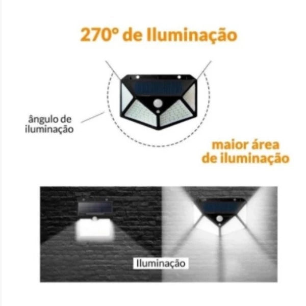 Luminária Parede Solar Com Sensor 100 LEDS Jardim Externa à Prova D'água